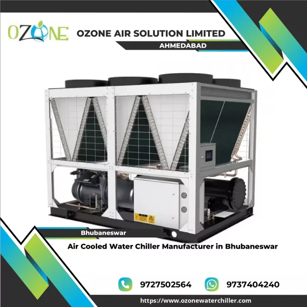 Air Cooled Water Chiller Unit Installed Outdoors Under Clear Sky