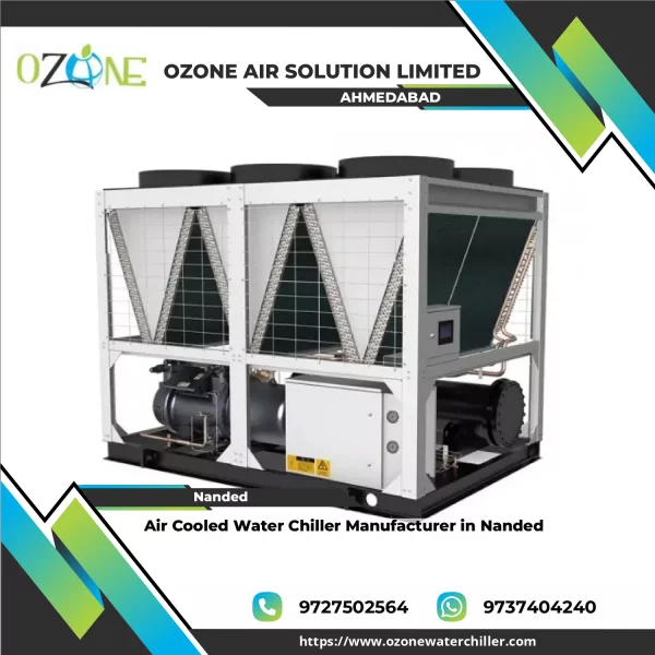 Air Cooled Water Chiller Unit Installed Outdoors With Visible Fans And Piping Connections