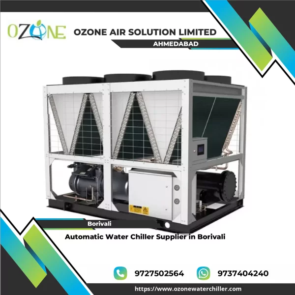 Automatic Water Chiller System Installed At Industrial Plant Showing Pipes And Control Panel