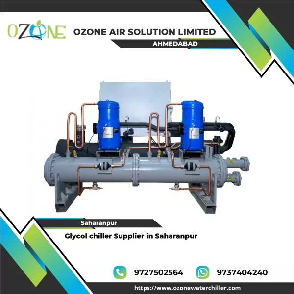 Glycol Chiller Unit Installed At Industrial Site Showing Piping And Compressor