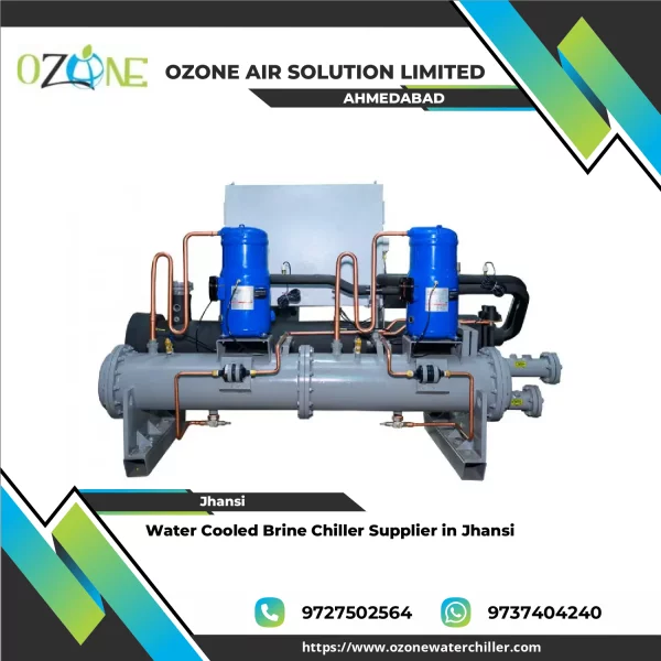 Water Cooled Brine Chiller Installed At An Industrial Facility Showing Piping And Condenser Unit