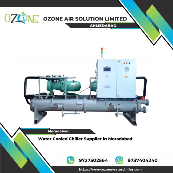 Water Cooled Chiller Unit Installed Outdoors With Visible Piping