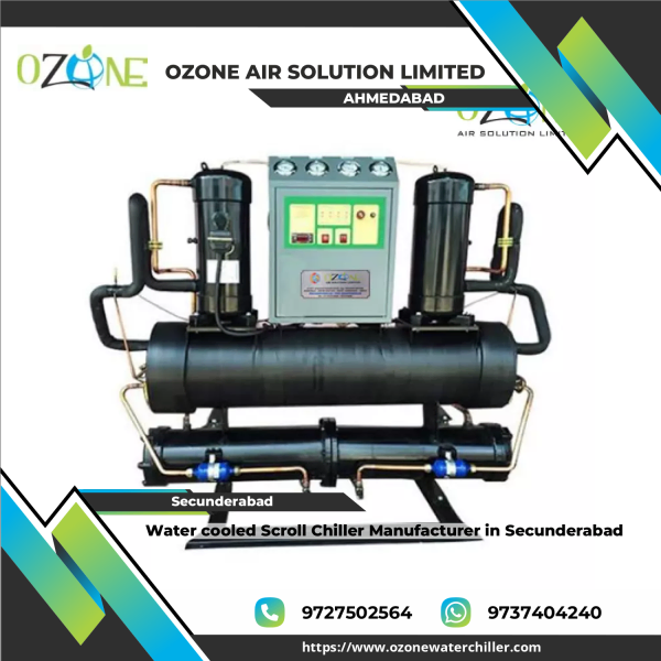 Water Cooled Scroll Chiller Unit Installed In Industrial Setting