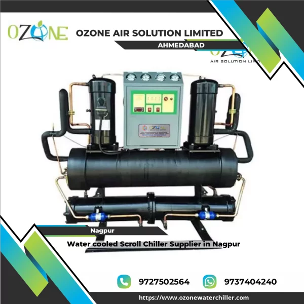 Water Cooled Scroll Chiller Unit Installed In Industrial Setup