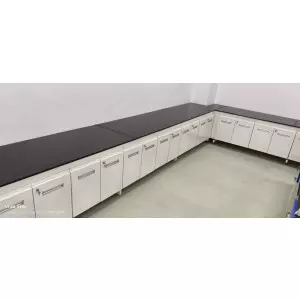 Industrial Laboratory Furniture Setup With Corrosion-resistant Workbenches And Storage Cabinets