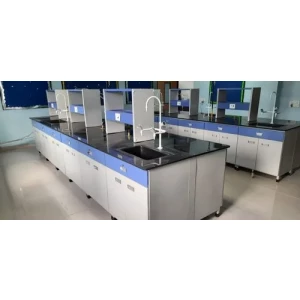 Modular Island Laboratory Furniture Setup Showing Benches With Integrated Utilities