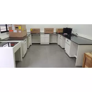 Skirting Mounted Laboratory Workbench Showing Sturdy Frame And Integrated Utility Fittings