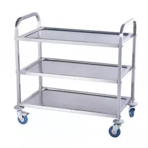 Stainless Steel Lab Trolley With Multiple Shelves Used In Laboratory Settings