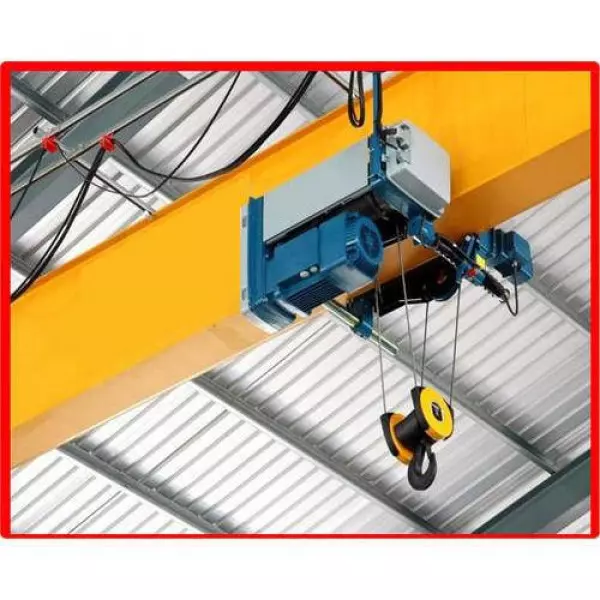 EOT Crane Hoist Lifting Heavy Load In Industrial Warehouse