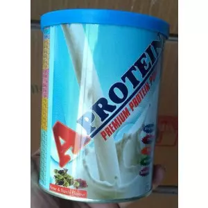 Container Of Whey Protein Powder With Scoop Beside It Showing Fine Texture