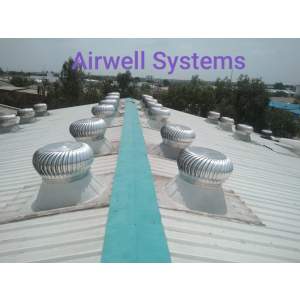 Turbine Air Ventilator Installed On A Factory Roof Under Cloudy Sky