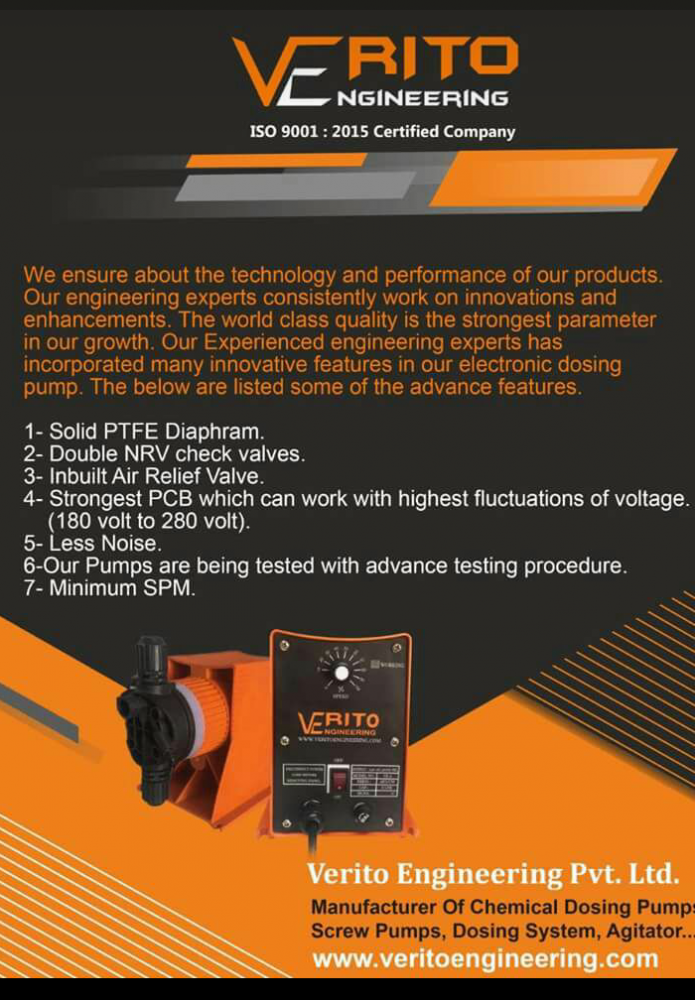 6 LPH Dosing Pumps Manufacturer Verito Engineering Private Limited