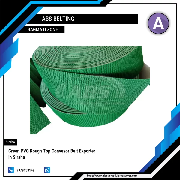 Green PVC Rough Top Conveyor Belt Showing Textured Surface For Enhanced Grip