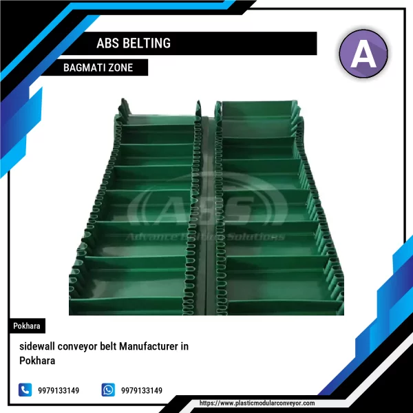 Sidewall Conveyor Belt Showing Raised Edges Transporting Bulk Material On Inclined Path