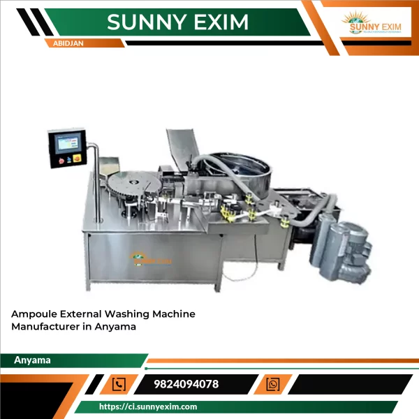 Ampoule External Washing Machine Showing Stainless Steel Frame With Spray Nozzles
