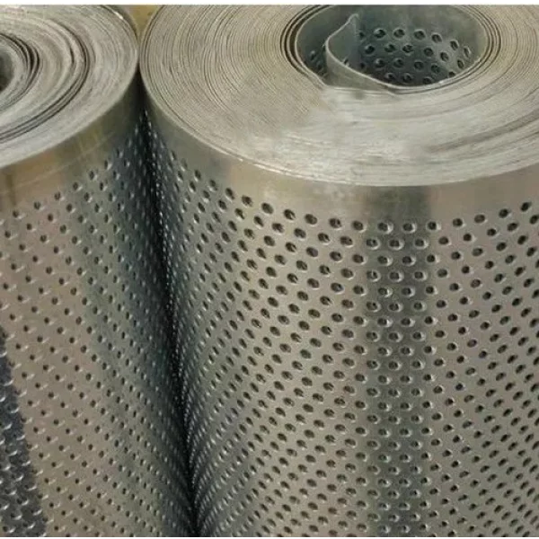 Aluminum Perforated Coil Showing Round Holes With Metallic Surface