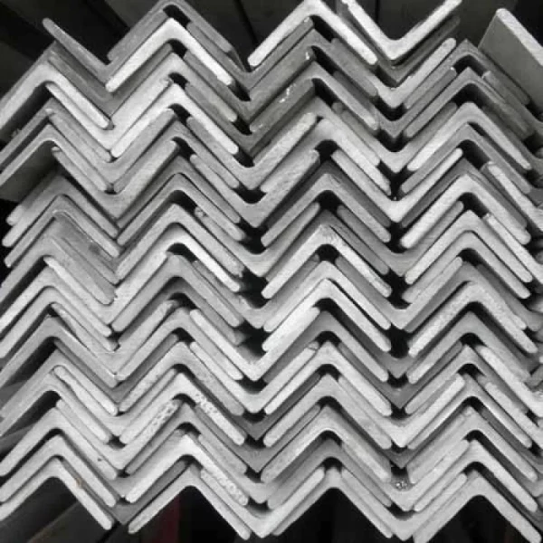 Stainless Steel Angle Bars Arranged Neatly On Warehouse Racks