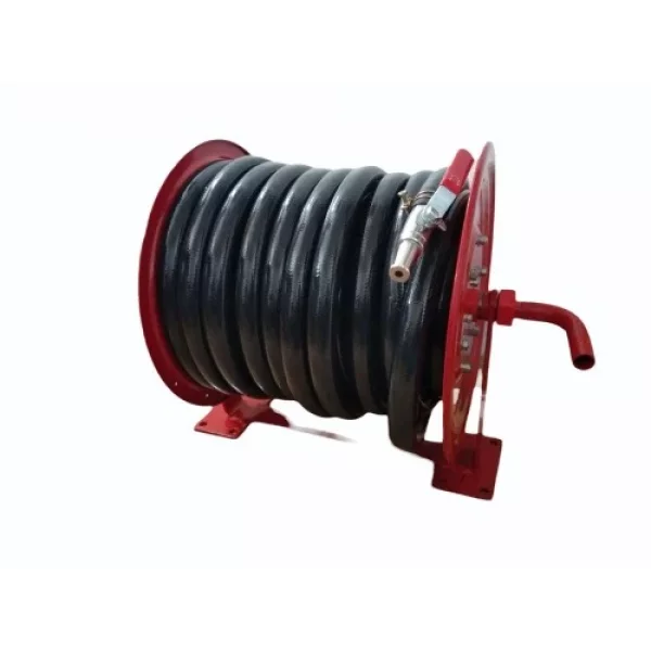 Industrial Fire Hose Reel Set Mounted On Wall