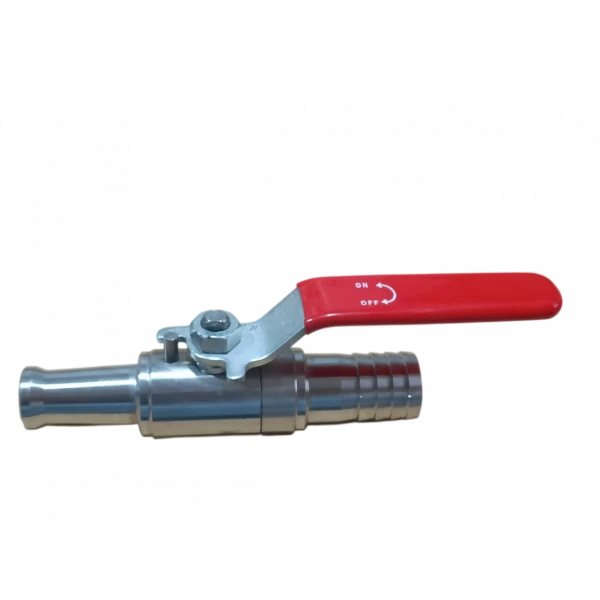 Close Up Of Stainless Steel Shut Off Nozzle Showing Threaded Connection And Valve Handle