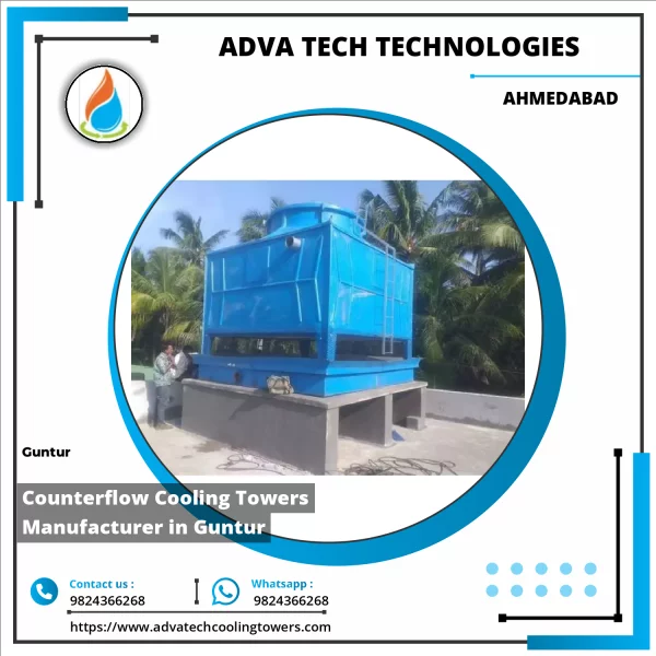 Counterflow Cooling Tower Unit Installed At An Industrial Site Showing Fan Assembly And Water Distribution System