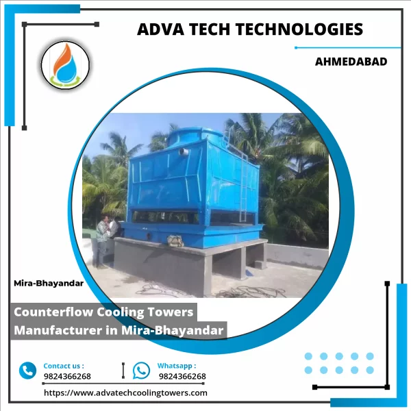 Counterflow Cooling Tower Installed At An Industrial Facility Showing Vertical Airflow Against Falling Water