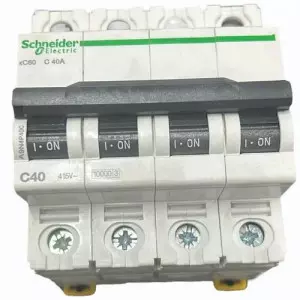 Schneider Miniature Circuit Breaker Close-up Showing Switch Lever And Ratings