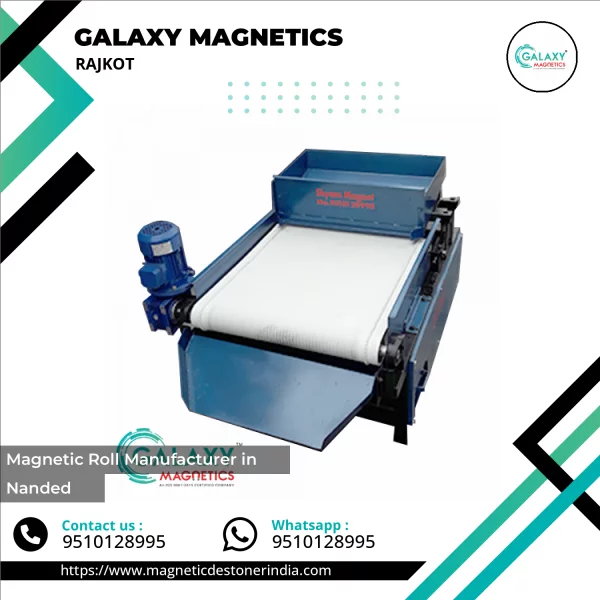 Close-up Image Of A Cylindrical Magnetic Roll Used For Separating Metals In Industrial Conveyor Systems