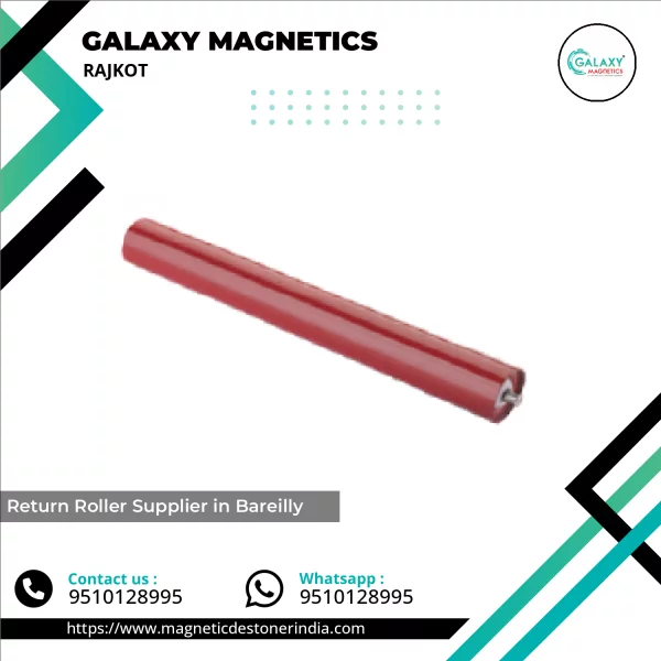Return Roller Used In Conveyor System Showing Metal Frame And Rubber Surface