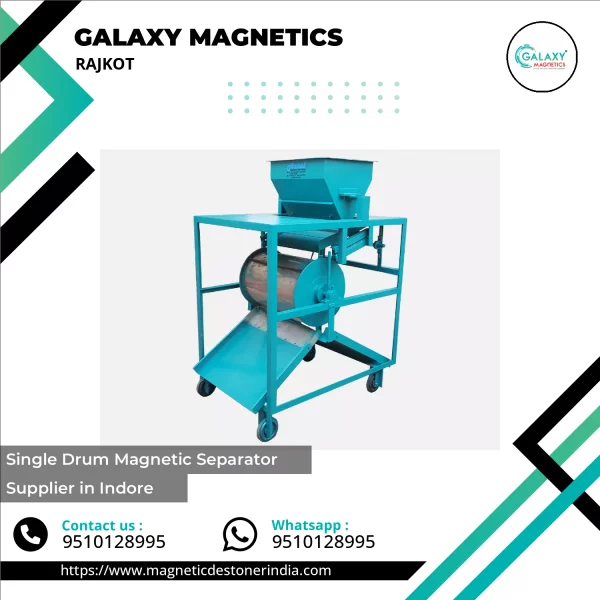 Single Drum Magnetic Separator Installed On Conveyor System Removing Iron Contaminants