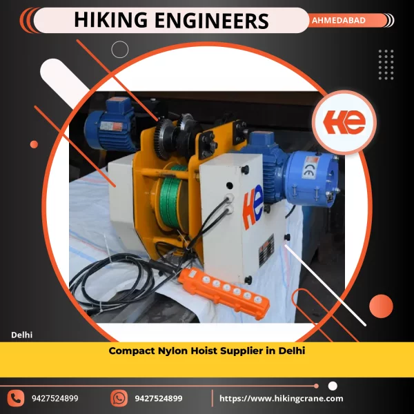 Compact Nylon Hoist Machine Installed In An Industrial Warehouse