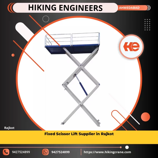 Fixed Scissor Lift Machine Installed In Industrial Warehouse