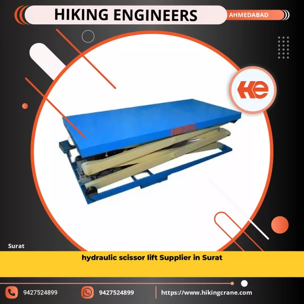 Hydraulic Scissor Lift Machine Operating In Industrial Setup
