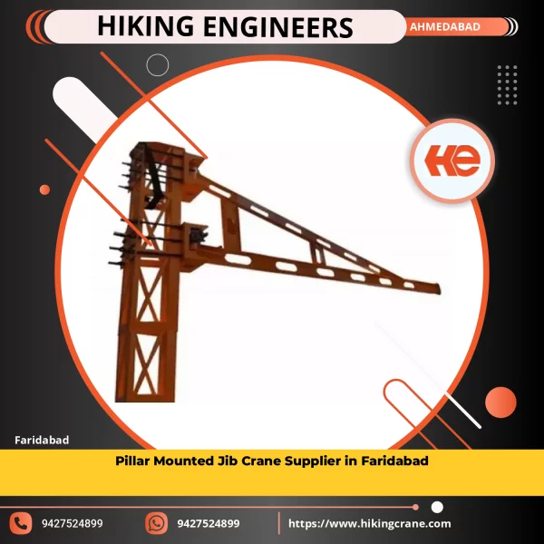 Pillar Mounted Jib Crane Lifting Heavy Load In Industrial Site