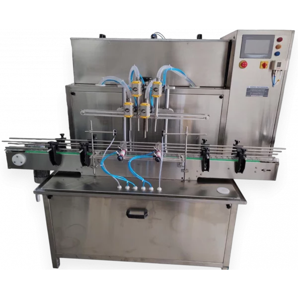 Pharmaceuticals Oil Filling Machine Working With Bottles In Production Line