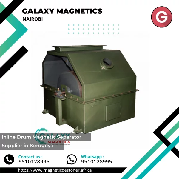 Inline Drum Magnetic Separator Installed On Conveyor Belt Removing Metal Particles