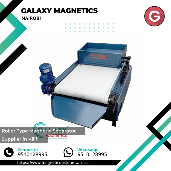 Roller Type Magnetic Separator Installed On Conveyor Belt Removing Metal Contaminants