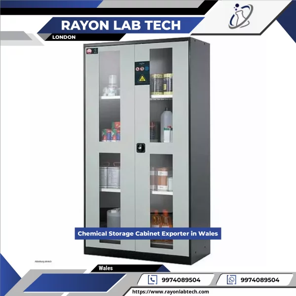 Chemical Storage Cabinet With Secure Locking System In Laboratory Setting