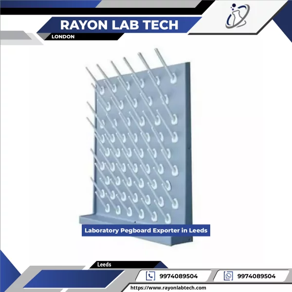 Chemical Resistant Laboratory Pegboard With Hooks Installed In A Lab Workspace