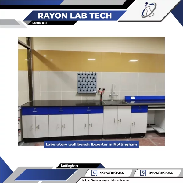 Laboratory Wall Bench Installed With Storage Cabinets And Working Area