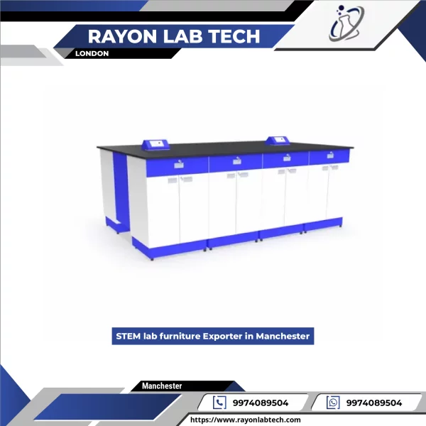 Custom Modular STEM Laboratory Furniture Arranged In A Science Classroom Setting