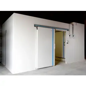 Interior View Of An Insulated Cold Room Showing Thick Insulated Panels And Temperature Control Unit