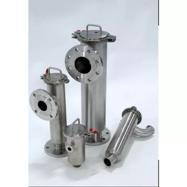 Basket Filter Installed On An Industrial Pipeline Showing Mesh Screen And Steel Body