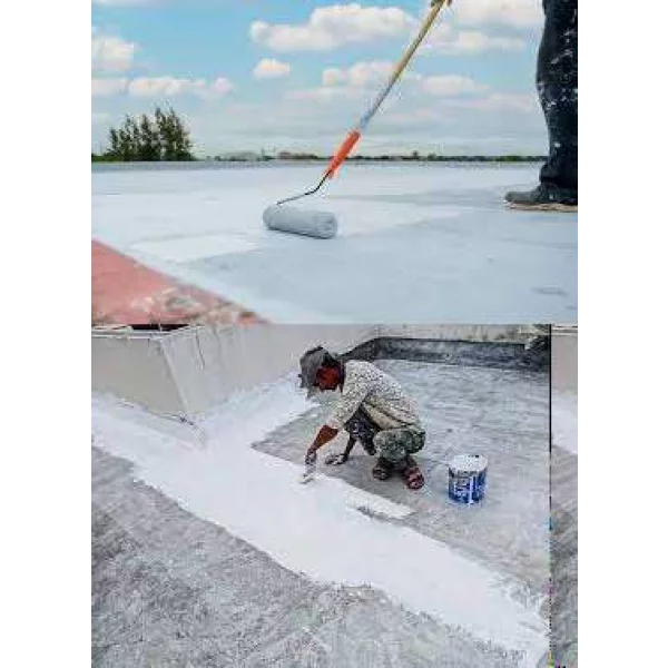 Terrace Being Coated With Waterproof Membrane Layer At Commercial Building Site