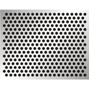 Close-up Of Stainless Steel Perforated Sheet With Round Holes Showing Metal Texture