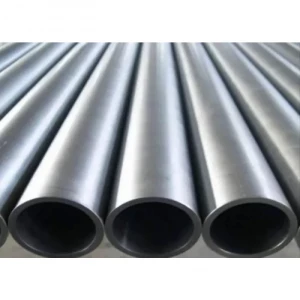 Stainless Steel ERW Pipes Arranged In Stack Showing Polished Surface