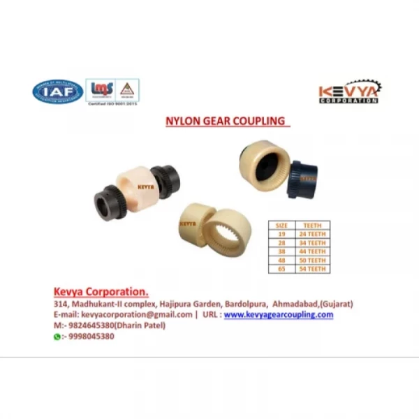 Nylon Gear Coupling Showing Teeth Profile And Shaft Connection