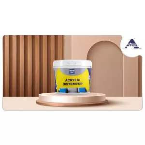 Container Of Water Based Acrylic Distemper Paint Applied On Interior Wall