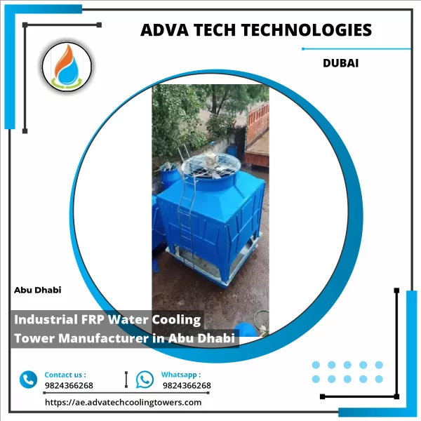 Industrial FRP Water Cooling Tower Unit Installed Outdoors Showing Structural Components