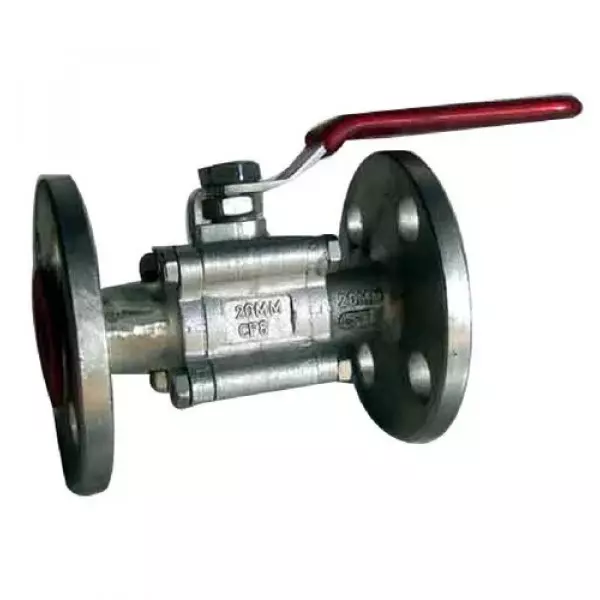 Flanged End Ball Valve Connected To Industrial Piping System