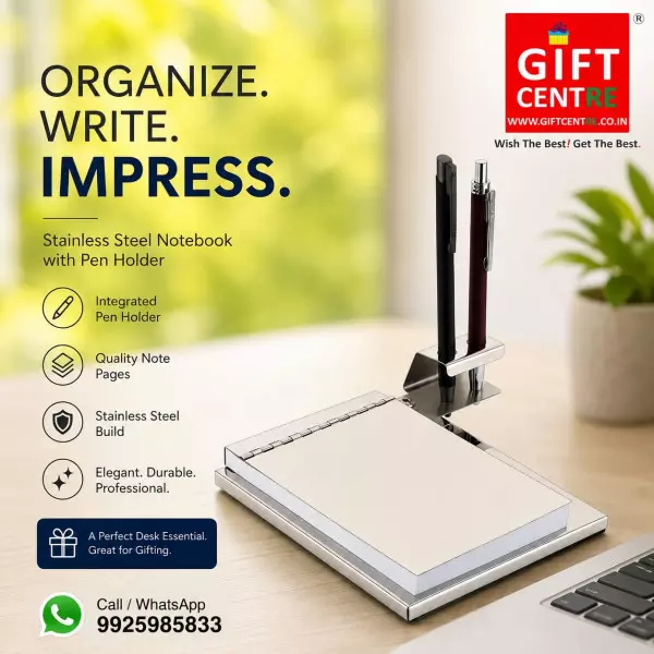 Stainless Steel Notebook With Pen Holder